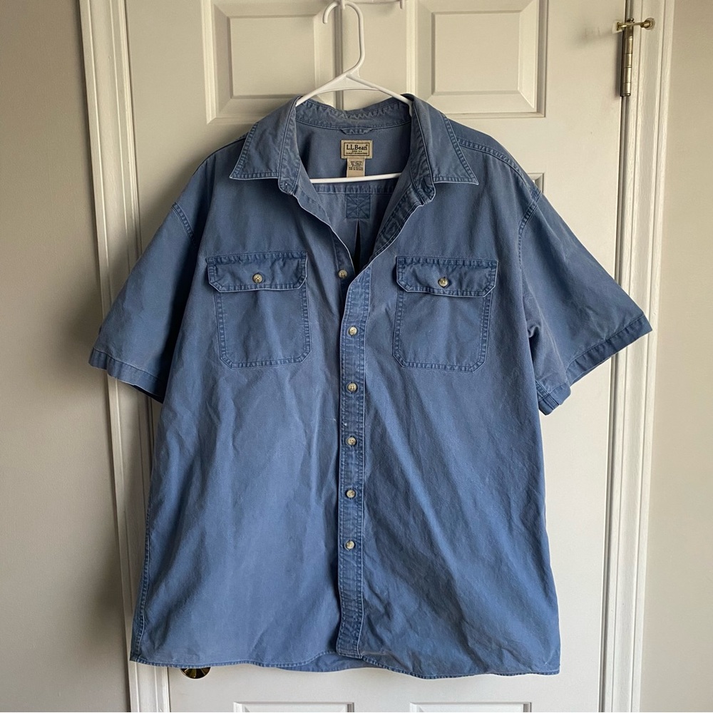 LL Bean Denim Button Down Short Sleeve XL Tall